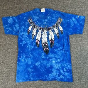 VTG‎ Ragtop Grand Canyon Shirt Mens Medium Blue Tie Dye Feathers Native American